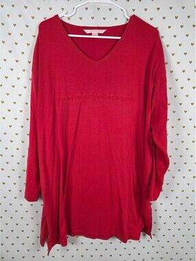 Victorias Secret Vintage Medium Red Embroidered Sleep Shirt Nightgown REd